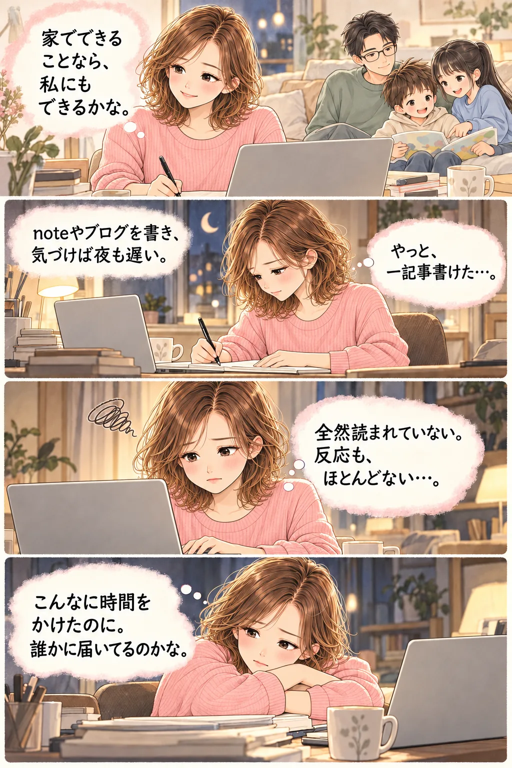こんなに時間をかけたのに（A：自己流の努力と反応のなさ／4コマ）