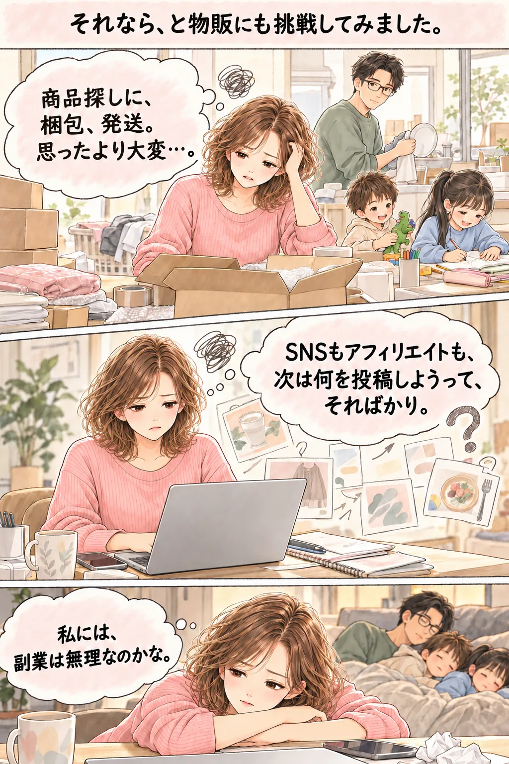 いろいろ試した。でも…（A：挫折／3コマ）